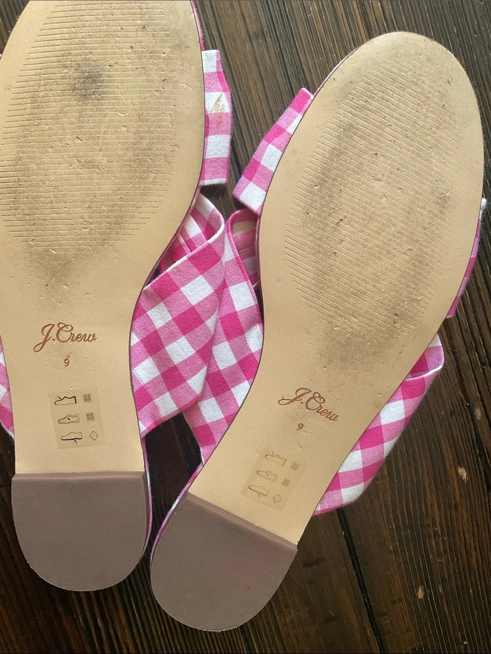 Crew Pink White Gingham Sandals Size 9
